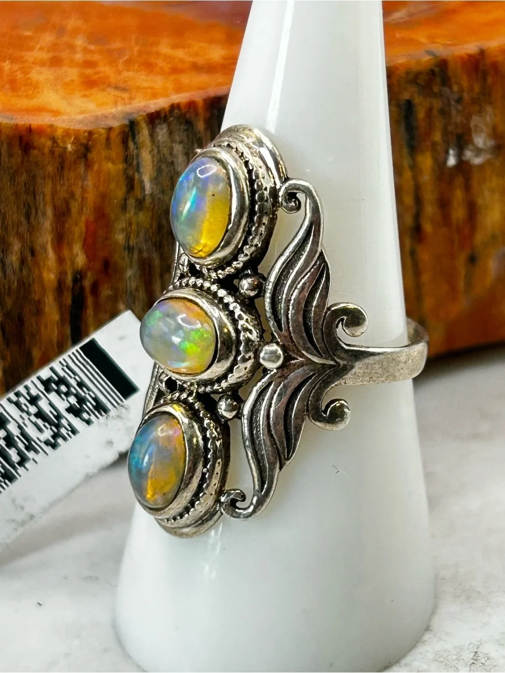 Sterling Silver Ring with Ethiopian Opal - Size 8